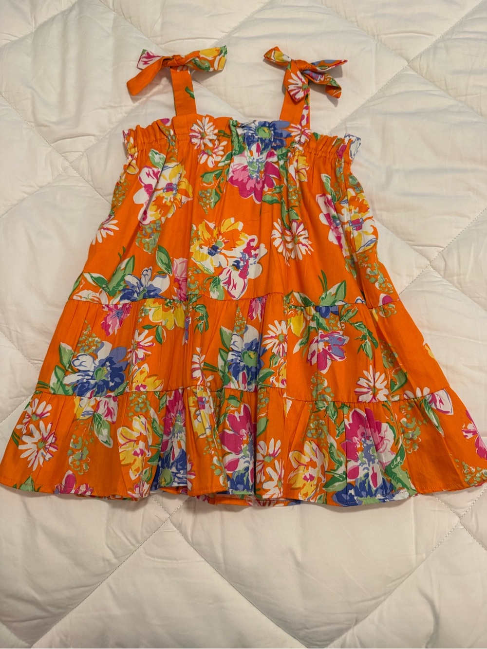 Rare Editions Orange Floral Tie-Strap Tiered Sundress